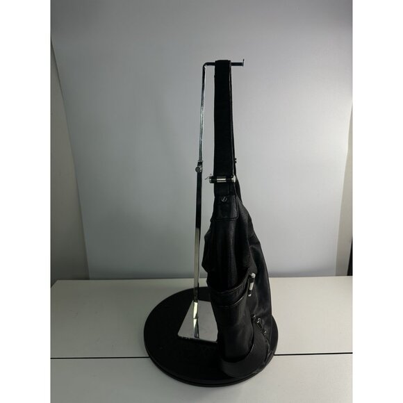 Michael Kors Black Leather Silver Hardware Shoulder Bag Purse Fulton - Picture 2 of 10